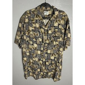 Men's Vintage Silk Short Sleeve Button Down 100% Silk Island Vibe Shirt Size XLT